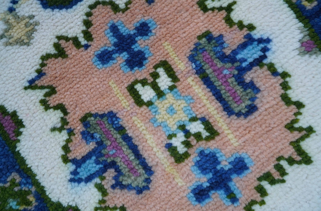 2x3 Ivory And Blue Oushak Hand Knotted Wool Rug - The Rug Decor