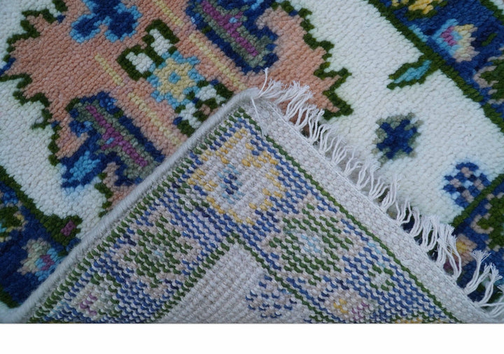 2x3 Ivory And Blue Oushak Hand Knotted Wool Rug - The Rug Decor