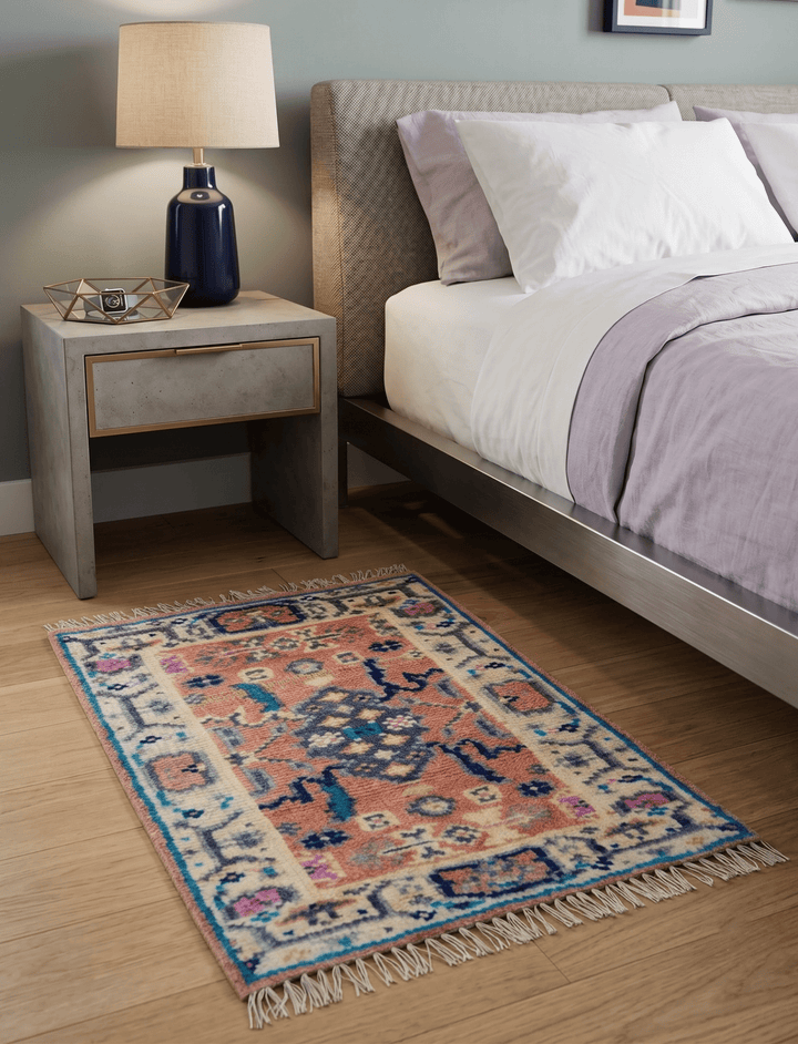 2x3 Traditional Peach And Ivory Hand Knotted Wool Rug - The Rug Decor