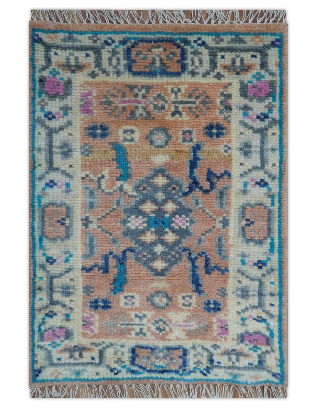 2x3 Traditional Peach And Ivory Hand Knotted Wool Rug - The Rug Decor
