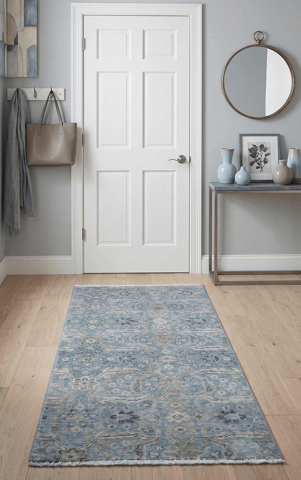 2x4 Aqua Blue and Beige Hand Knotted Traditional Vintage Wool Rug - The Rug Decor