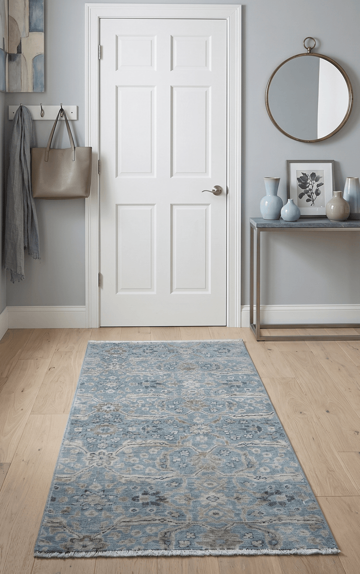2x4 Aqua Blue and Beige Hand Knotted Traditional Vintage Wool Rug - The Rug Decor