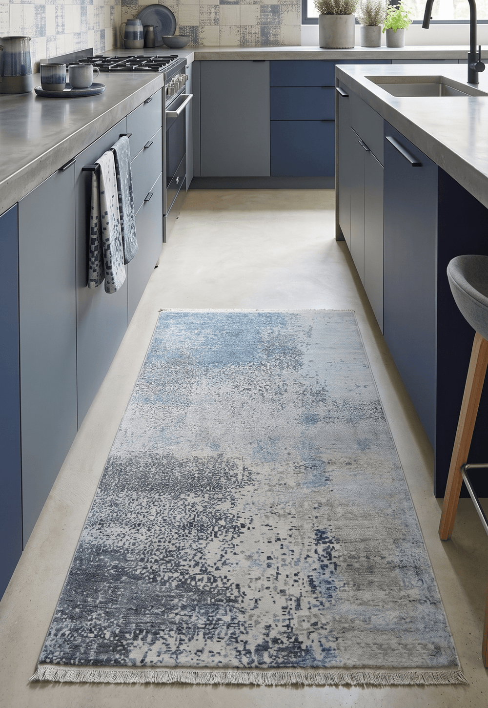 2x4 Modern Abstract Blue and Ivory Hand Loom Art Silk Rug - The Rug Decor