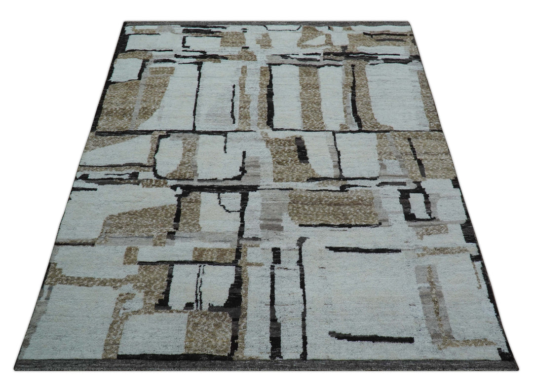 Fossil Custom Made Modern Contemporary Brown Hand knotted Wool Rug