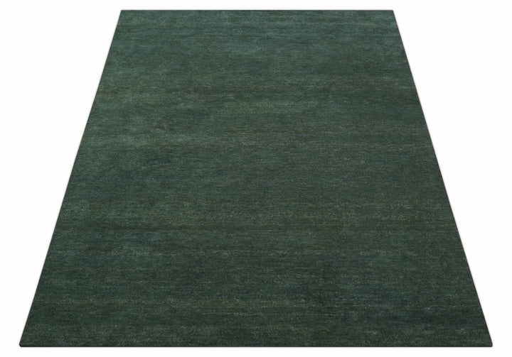 Custom Made Modern Solid Green Hand Tufted Wool Area Rug