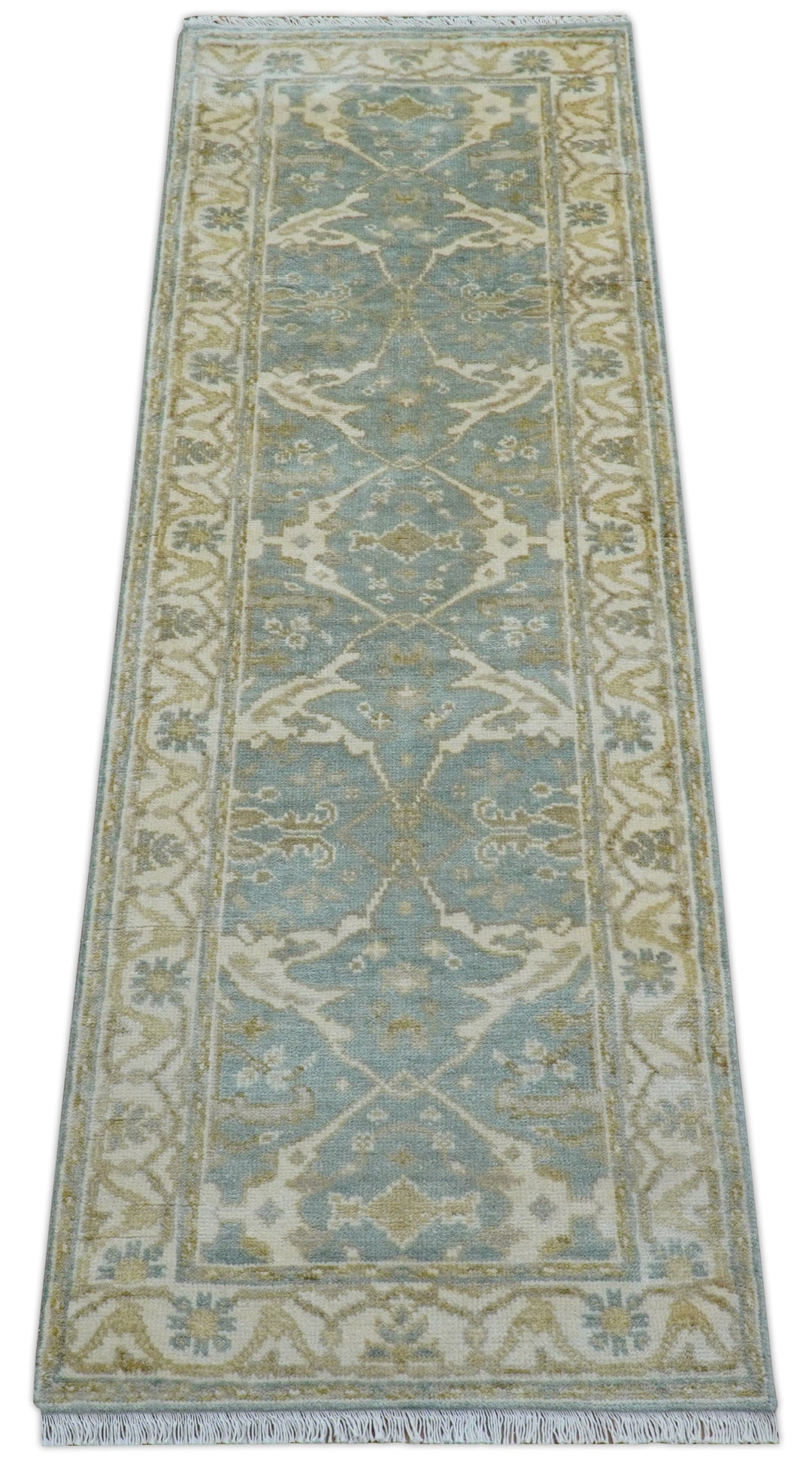 Hand Knotted Oushak Design Gray And Beige 2.8x8 Wool Rug