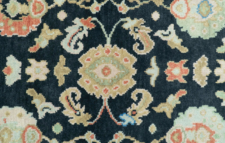 Long Runner 4x15 Hand Knotted Black Colorful Oushak Wool Rug