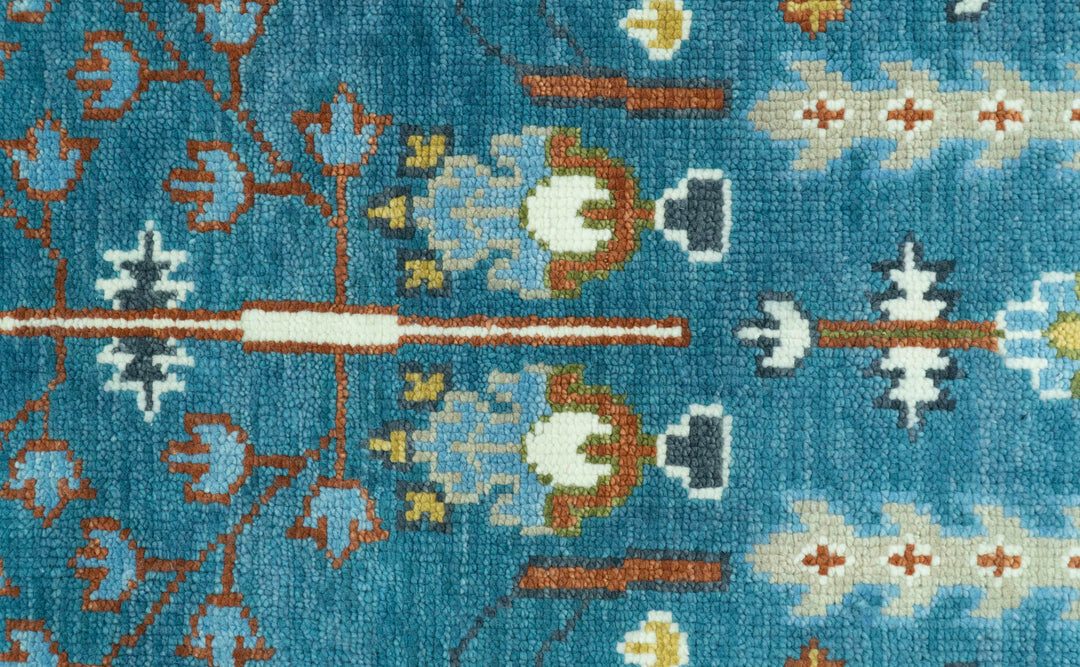 Ready to Ship Tree of Life Traditional Hand Knotted 8x10 Teal Blue and Ivory Wool Area Rug
