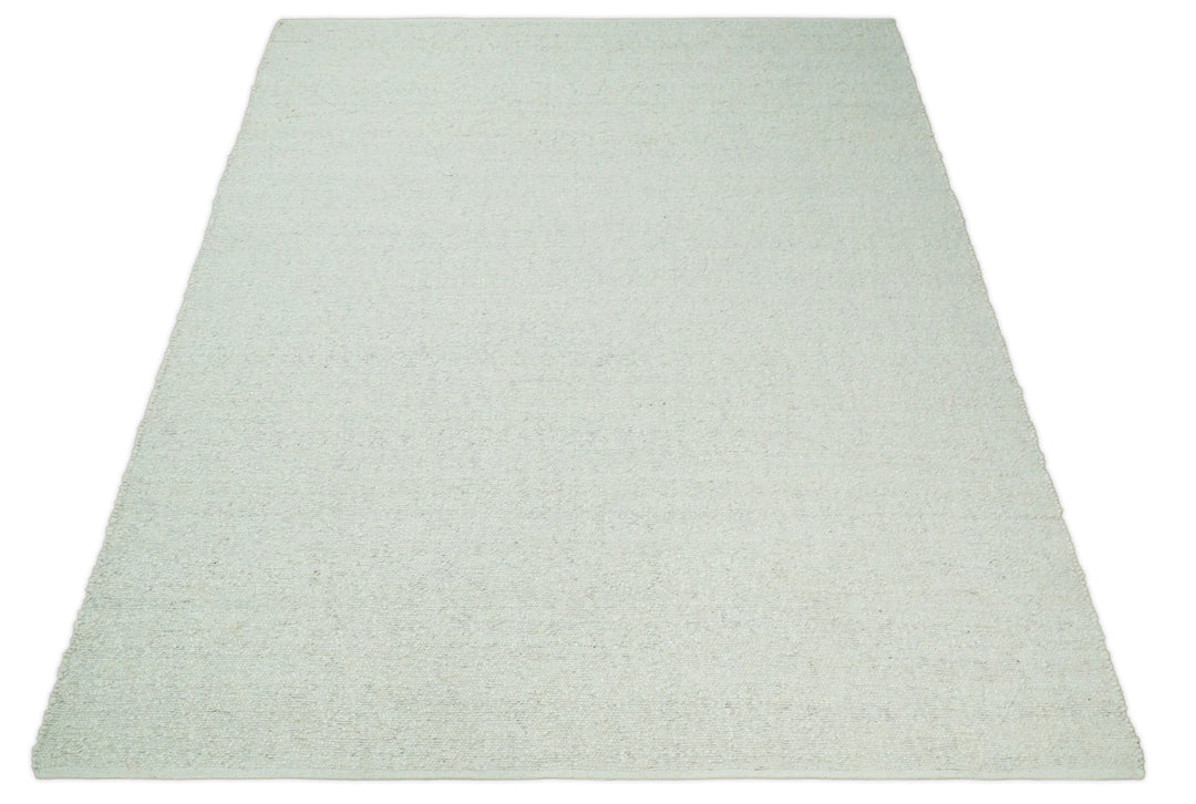 Quick Ship Modern Solid Design White Hand Loom 8x10 Wool Rug
