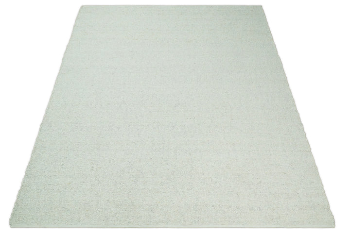 Quick Ship Modern Solid Design White Hand Loom 8x10 Wool Rug