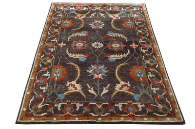 Colorful Dark Brown, Olive, Ivory and Rust Oriental Oushak 6x9 wool Area Rug