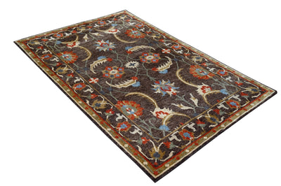 Colorful Dark Brown, Olive, Ivory and Rust Oriental Oushak 6x9 wool Area Rug