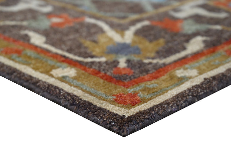 Colorful Dark Brown, Olive, Ivory and Rust Oriental Oushak 6x9 wool Area Rug