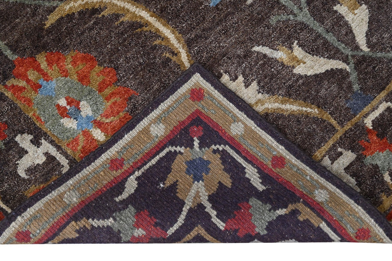 Colorful Dark Brown, Olive, Ivory and Rust Oriental Oushak 6x9 wool Area Rug