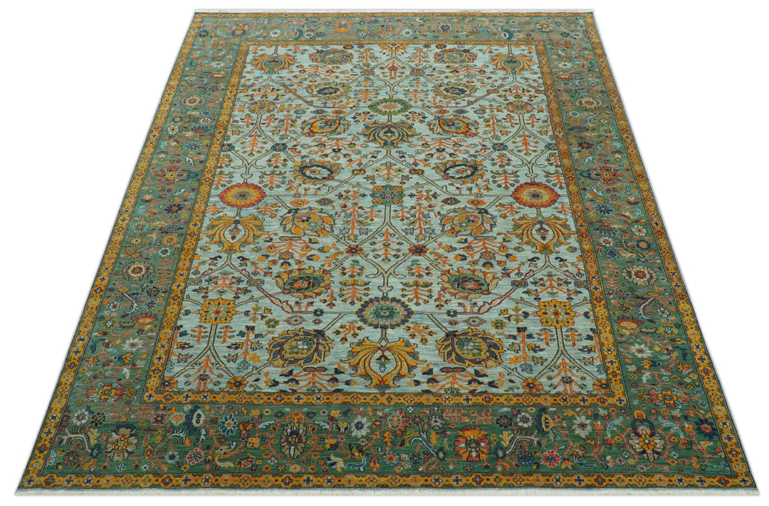 Blue Traditional Turkish knot fine 9.6x12 Hand knotted Wool Area Rug