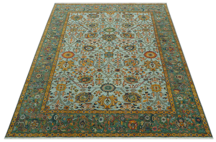 Blue Traditional Turkish knot fine 9.6x12 Hand knotted Wool Area Rug