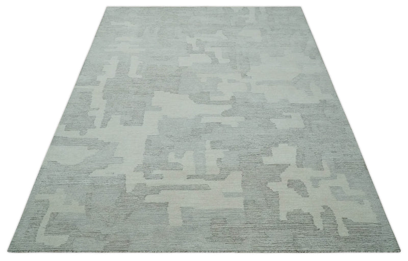 Hand Tufted Ivory, Silver and Charcoal Modern Abstract 8x10 wool Rug