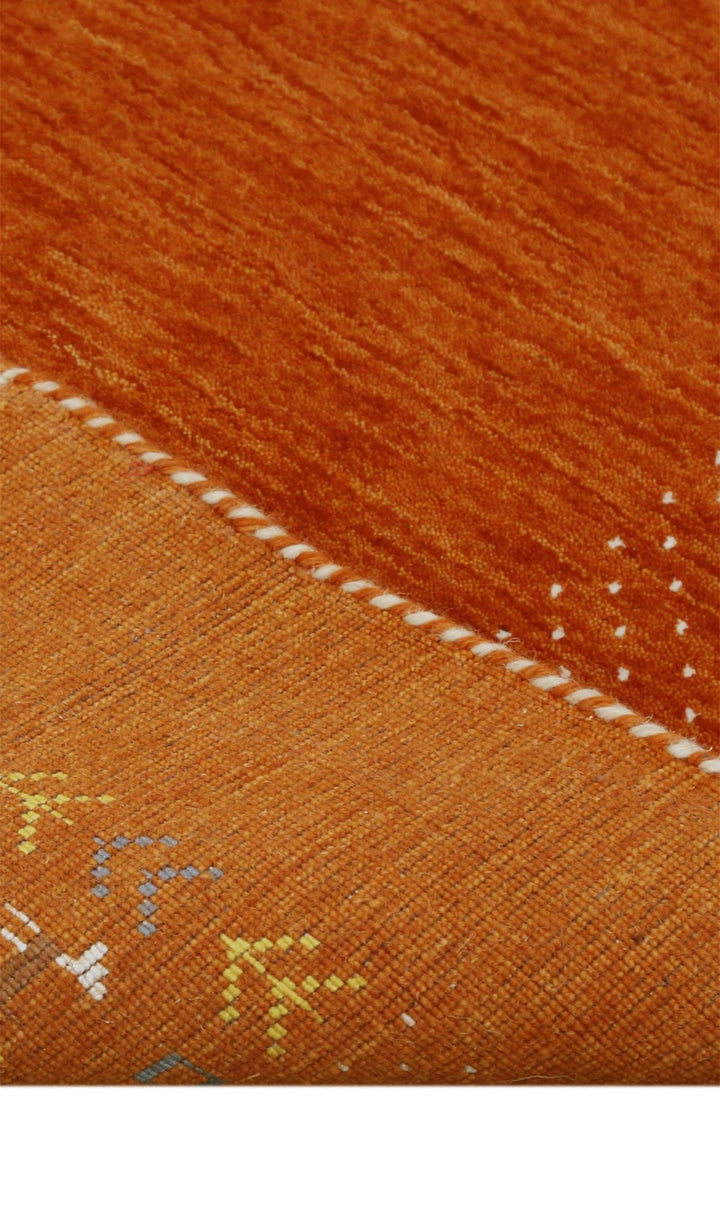 Orange Solid ground with Border Pattern Loomed Wool Area Rug