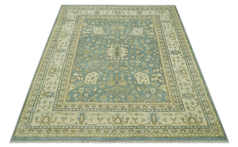 Fine 8x10 Vintage Style Gray and Beige Hand Knotted Traditional wool area rug