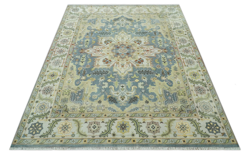 Antique Style Gray, Beige and Silver 9x12 Hand Knotted Traditional Medallion wool rug