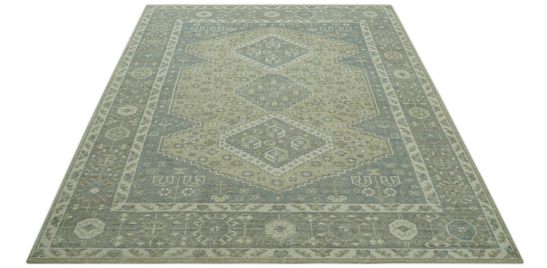 Beige And Gray Traditional Turkish Design Hand Knotted Custom Made Wool Rug