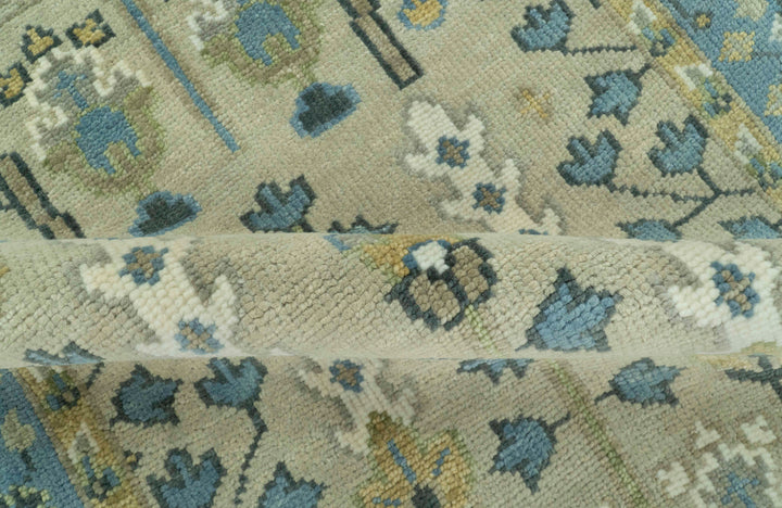 Custom Made Hand Knotted Tree of Life Beige And Blue Runner Wool Rug