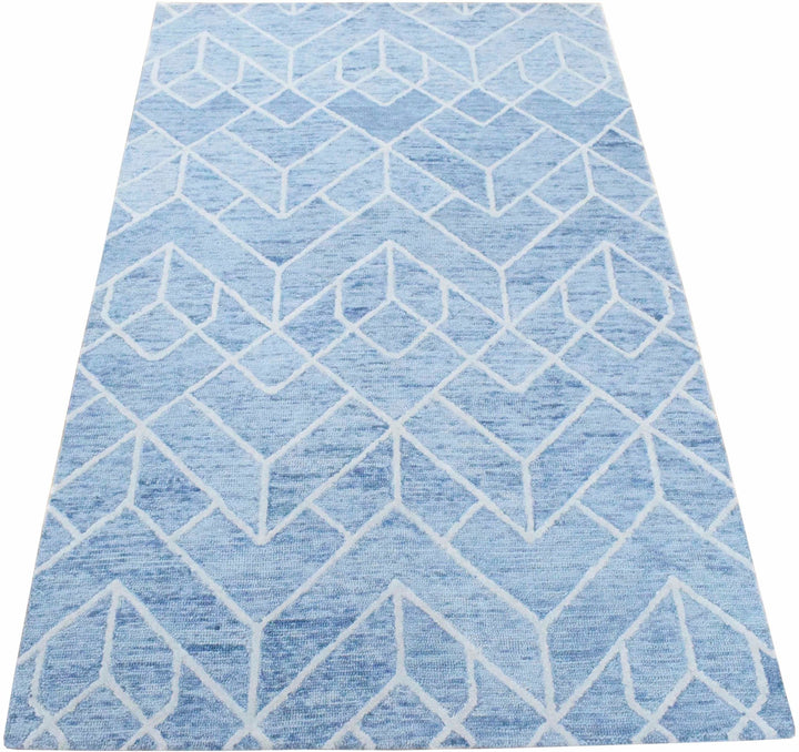 Quick Ship Modern Contemporary Blue And White Hand Tufted 5x8 Wool Rug