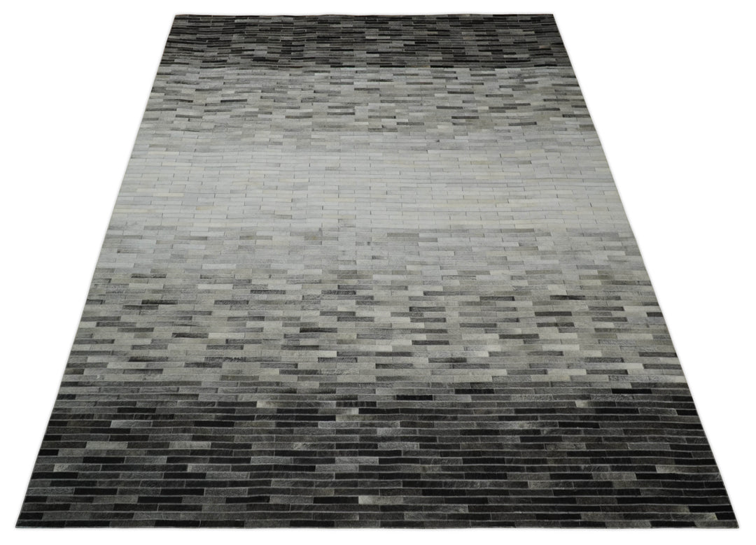 Ready to Ship 5x8 Modern Black And Silver Handmade Leather Rug