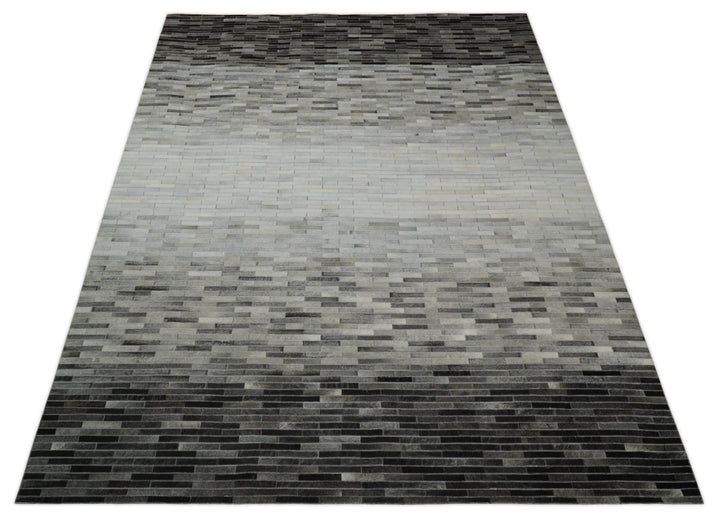 Ready to Ship 5x8 Modern Black And Silver Handmade Leather Rug