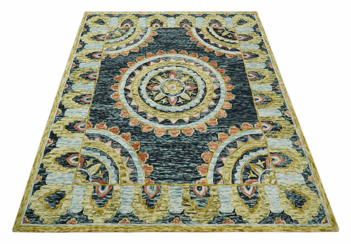 Ready to Ship Hand Tufted 8x10 Gold And Black Traditional Design Wool Rug