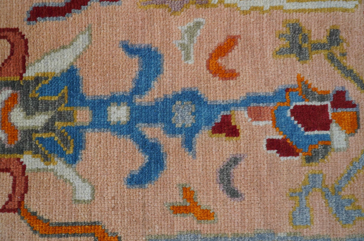 Custom Made Runner Oushak Peach And Green Wool Rug
