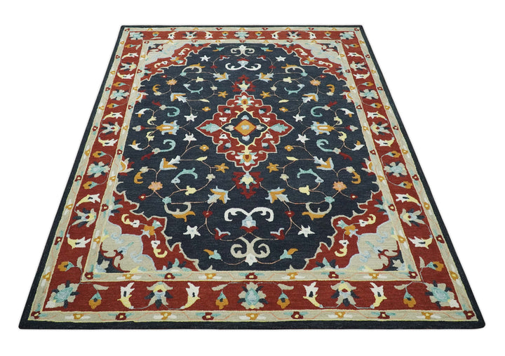 Ready to Ship 8x10 Traditional Charcoal And Maroon Hand Tufted Wool Rug