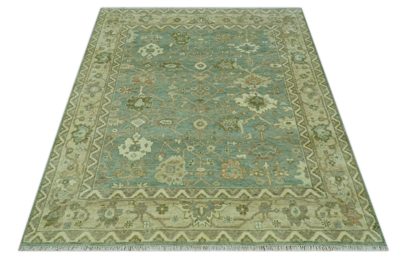 Antique design Green and Beige Traditional Oriental Oushak Custom Made wool area rug