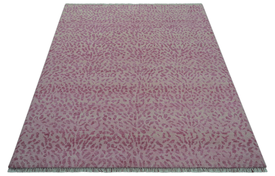 Custom Made Pink Contemporary Abstract Leopard Print Hand Knotted Wool Rug