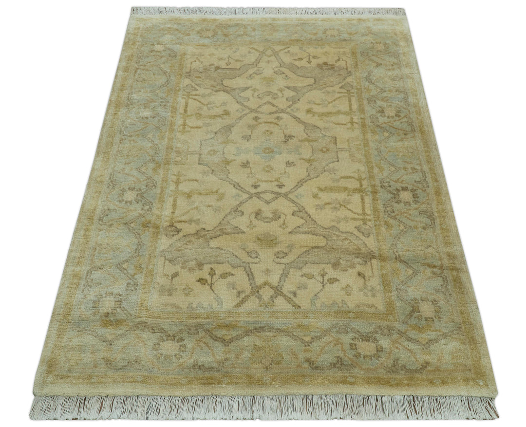 Traditional Oushak Design  Beige And Gray 4x6 Hand Knotted Wool Area Rug