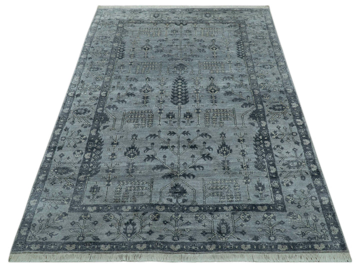 Tree of Life Silver And Gray 6x9 Hand Knotted Bamboo Silk Area Rug