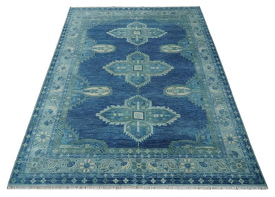 10x14 Hand Knotted Blue and Silver Traditional Antique style Wool Rug, Living Room
