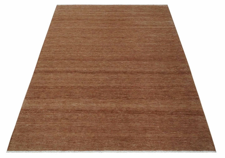 Modern Contemporary Solid Brick Red Hand knotted 8x10 wool Area Rug