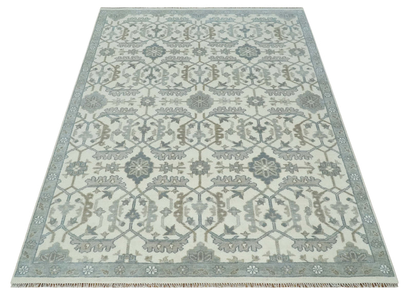 Custom Made Hand Knotted Ivory and Silver Oriental Oushak Multi Size Traditional Wool Area Rug, Living Room and Bedroom Rug