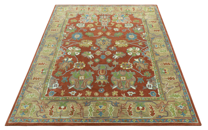 Rust And Beige Traditional Oushak Design Hand Tufted 8x10 Wool Area Rug