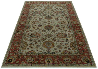 Traditional Heriz Design Beige And Brown  6x9 Hand Knotted Wool Area Rug