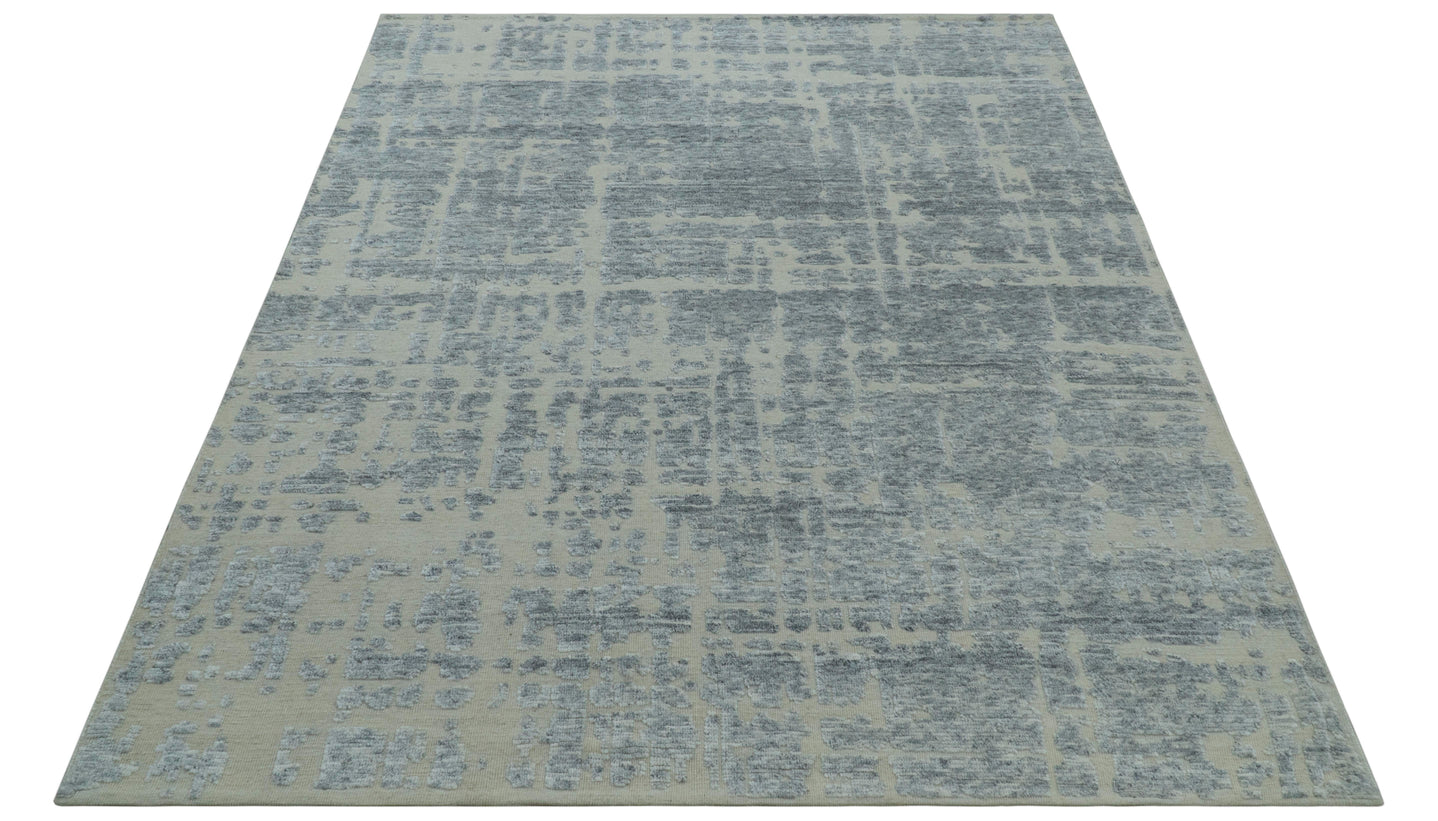 Modern Abstract Design Beige And Gay 8x10 Hand Knotted Wool Area Rug
