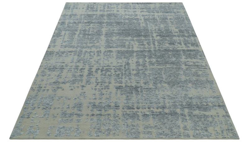 Modern Abstract Design Beige And Gay 8x10 Hand Knotted Wool Area Rug