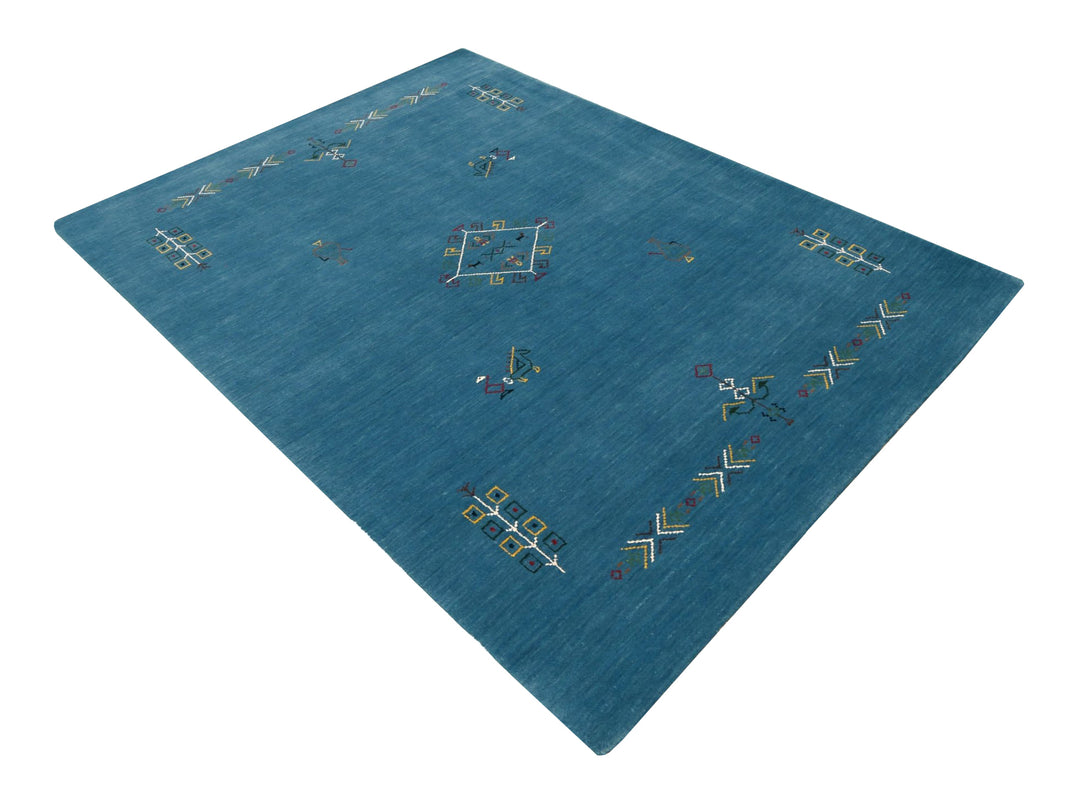 Blue Tribal Center Medallion Design Hand Loomed Wool Area Rug