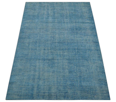Modern Solid Design Gray And Blue 5x8 Hand Knotted Wool Area Rug
