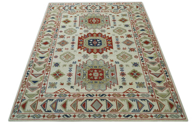 Traditional Mamluk design Ivory, Rust and Olive Hand knotted Multi Size wool rug