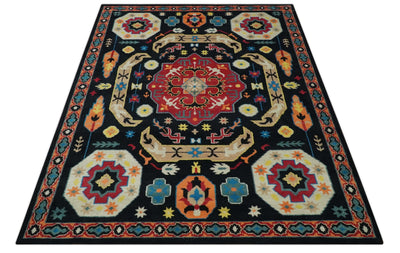 Custom Made Colorful Black, Maroon and Beige Traditional Mamluk Design wool Rug