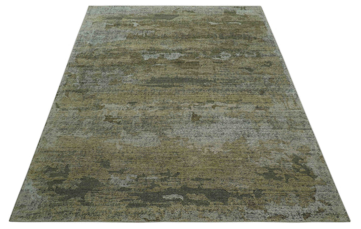 Brown And Silver Abstract Design Hand Knotted Custom Made wool rug
