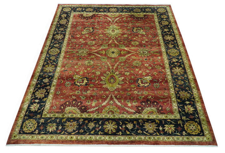 Traditional Fine Turkish design Rust And Beige 8x10 Hand Knotted Wool Area Rug