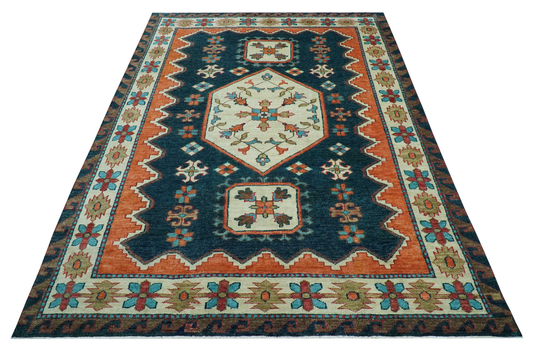 Custom Made Traditional Blue And Ivory Hand Knotted Wool Rug